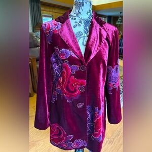 Coldwater Creek Womens Long Sleeve Velvet Wine Color Paisley Jacket Lined Sz12